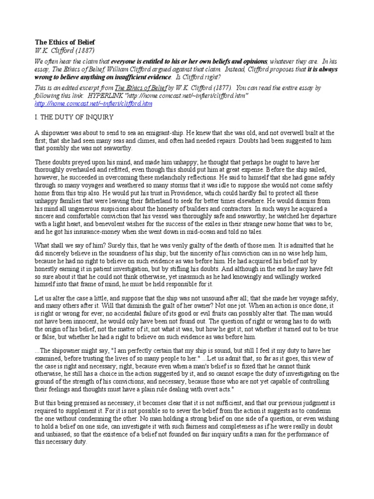 Clifford The Ethics Of Belief Summary