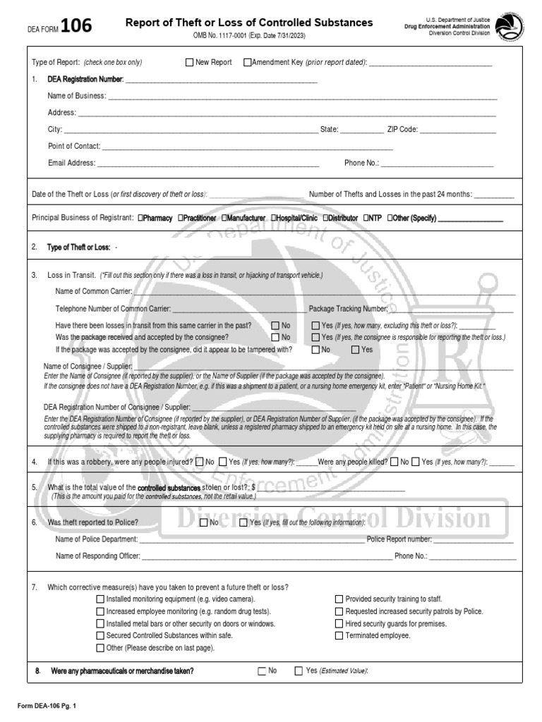 Dea 106 Form
