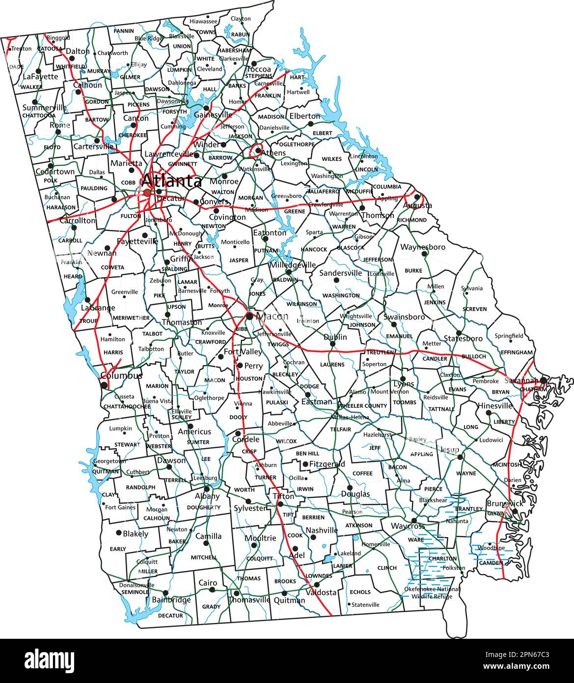 Georgia County Map With Cities And Roads Georgia County Map With Cities And Roads