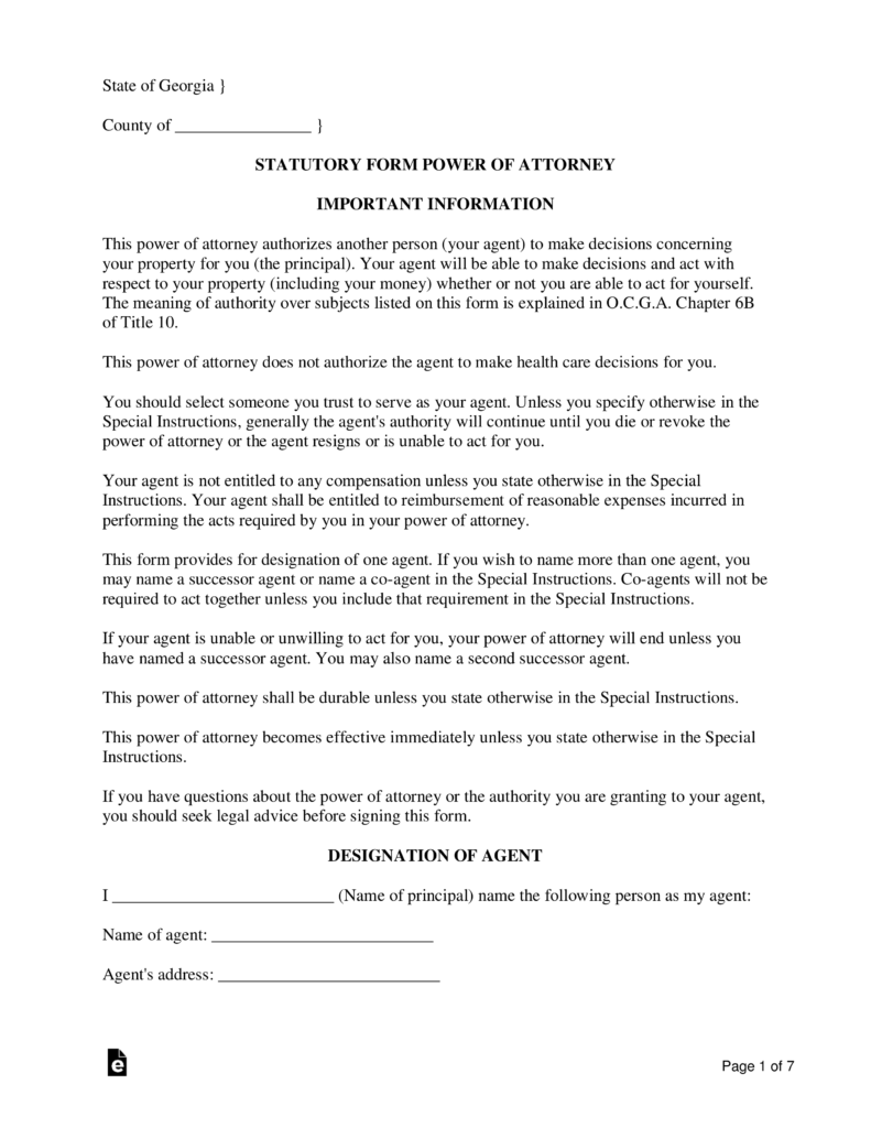Georgia Durable Power Of Attorney Georgia Durable Power Of Attorney