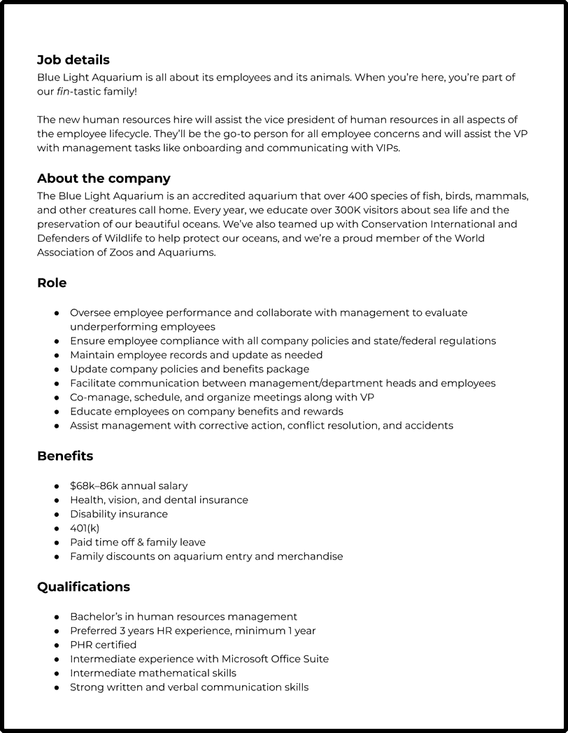 Human Services Job Examples