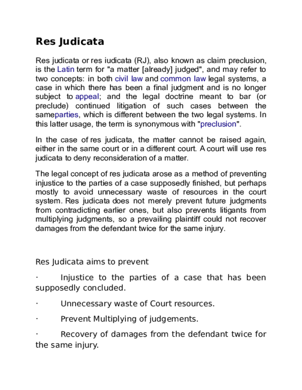 Res Judicata Example