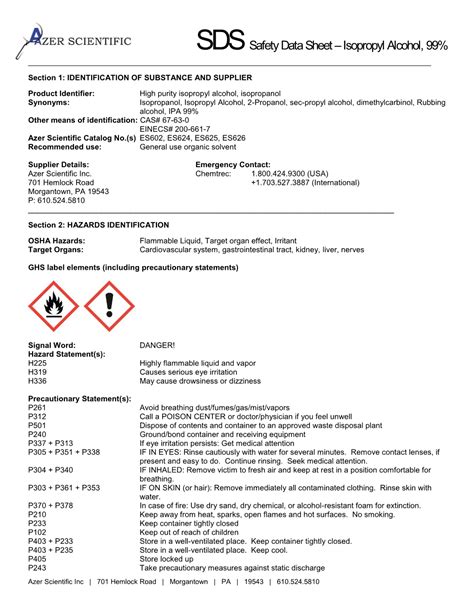 Rubbing Alcohol Sds