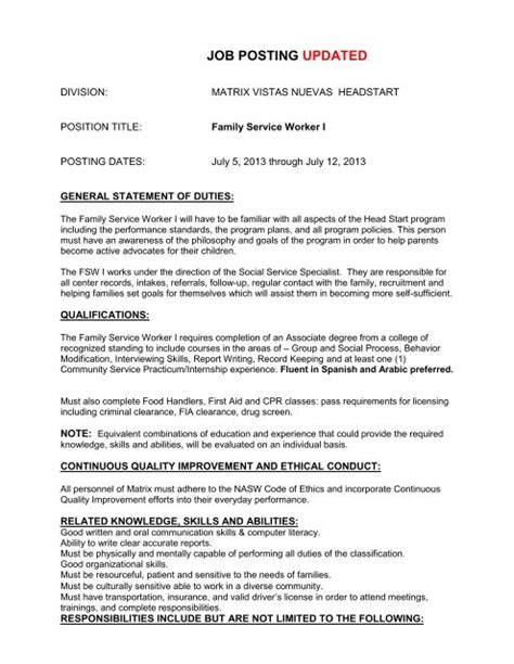 Sample Of Job Description Format Matrix Human Services
