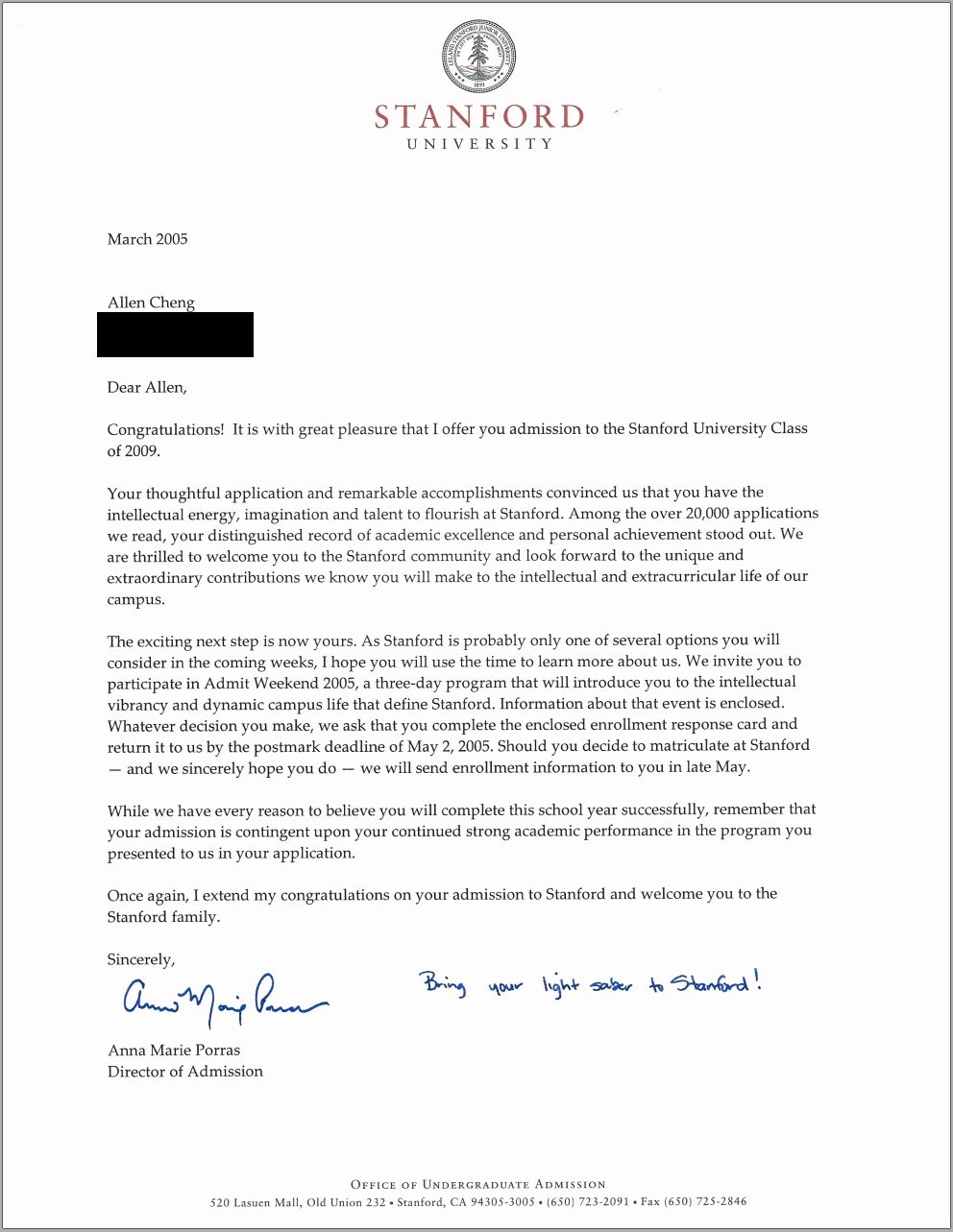 Stanford University Cover Letter