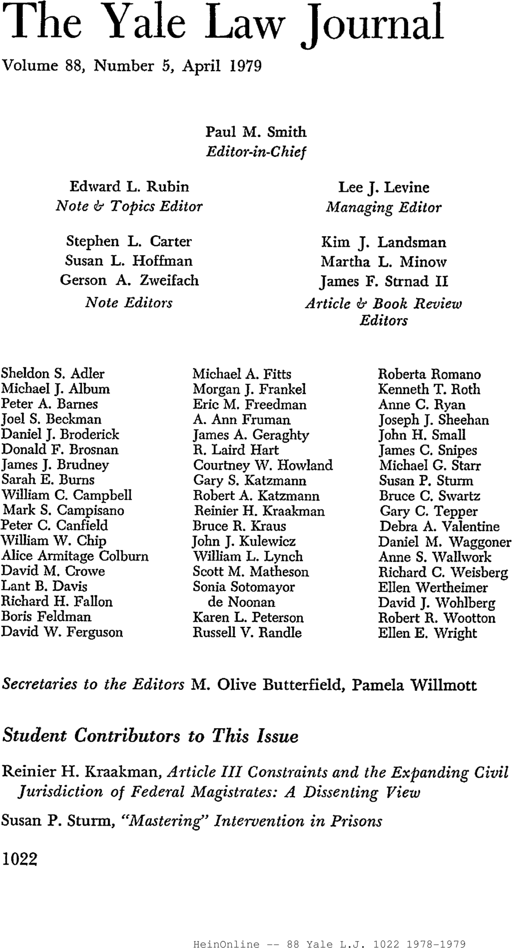 The Yale Law Journal Masthead Volume 88 The Yale Law Journal Masthead Volume 88